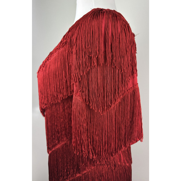 VTG 70s 80s Mister Jay Fringe Dress Red V-Neck No Size Party Holiday Flapper L - Picture 13 of 15